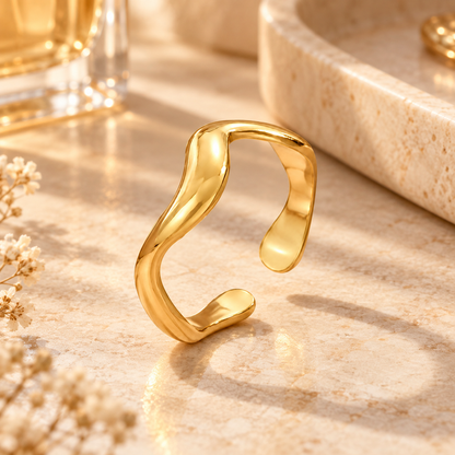 〰️ Wave Ring | Gold-Tone Metal | Daily Wear | Minimalist Lovers | Sculptural Curve