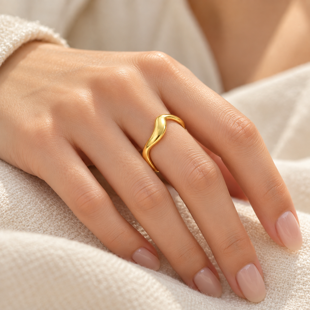 〰️ Wave Ring | Gold-Tone Metal | Daily Wear | Minimalist Lovers | Sculptural Curve