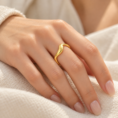 〰️ Wave Ring | Gold-Tone Metal | Daily Wear | Minimalist Lovers | Sculptural Curve