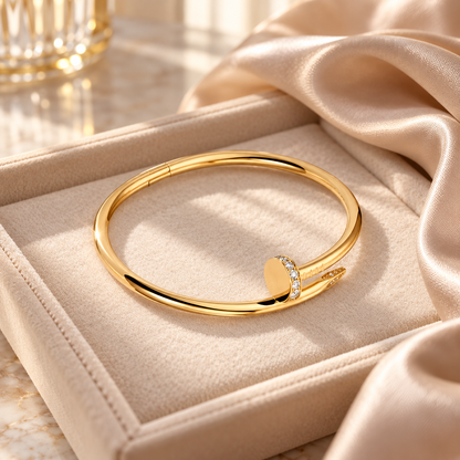 🔩 Cuff Bracelet | Gold-Tone Metal | Daily Wear | Jewelry Lovers | Nail-Inspired Sparkle