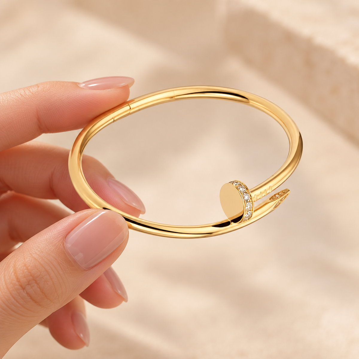 🔩 Cuff Bracelet | Gold-Tone Metal | Daily Wear | Jewelry Lovers | Nail-Inspired Sparkle