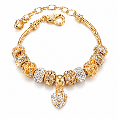 💛 Charm Bracelet | Gold-Tone Alloy | Daily Wear | Jewelry Lovers | Crystal Heart Beads