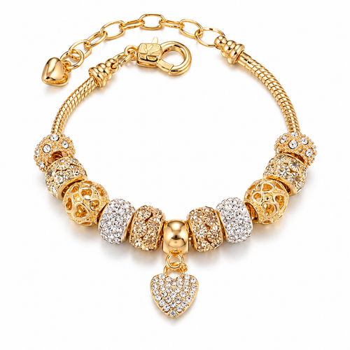 💛 Charm Bracelet | Gold-Tone Alloy | Daily Wear | Jewelry Lovers | Crystal Heart Beads