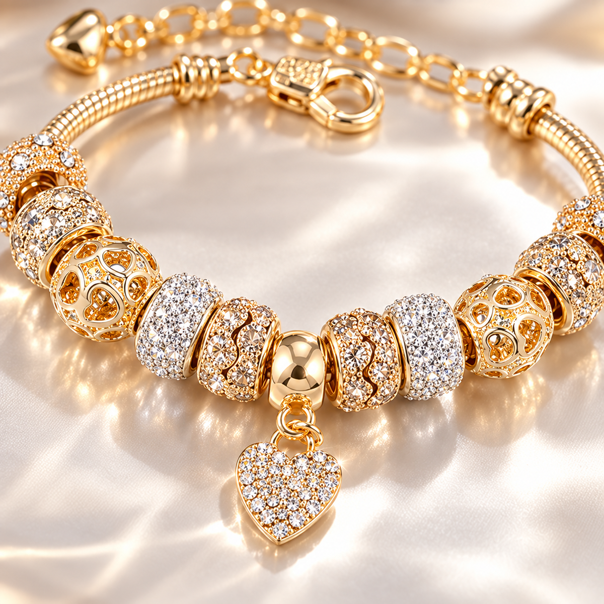 💛 Charm Bracelet | Gold-Tone Alloy | Daily Wear | Jewelry Lovers | Crystal Heart Beads