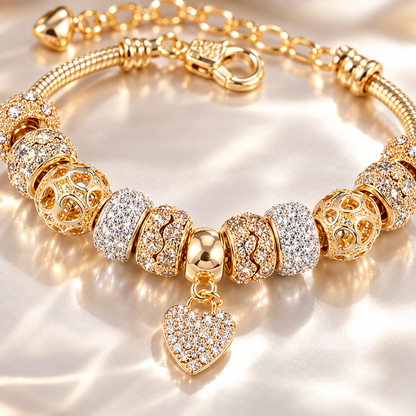 💛 Charm Bracelet | Gold-Tone Alloy | Daily Wear | Jewelry Lovers | Crystal Heart Beads