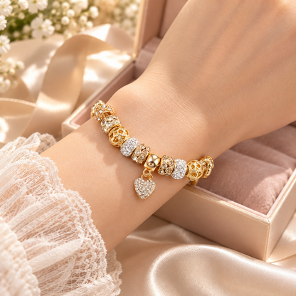 💛 Charm Bracelet | Gold-Tone Alloy | Daily Wear | Jewelry Lovers | Crystal Heart Beads
