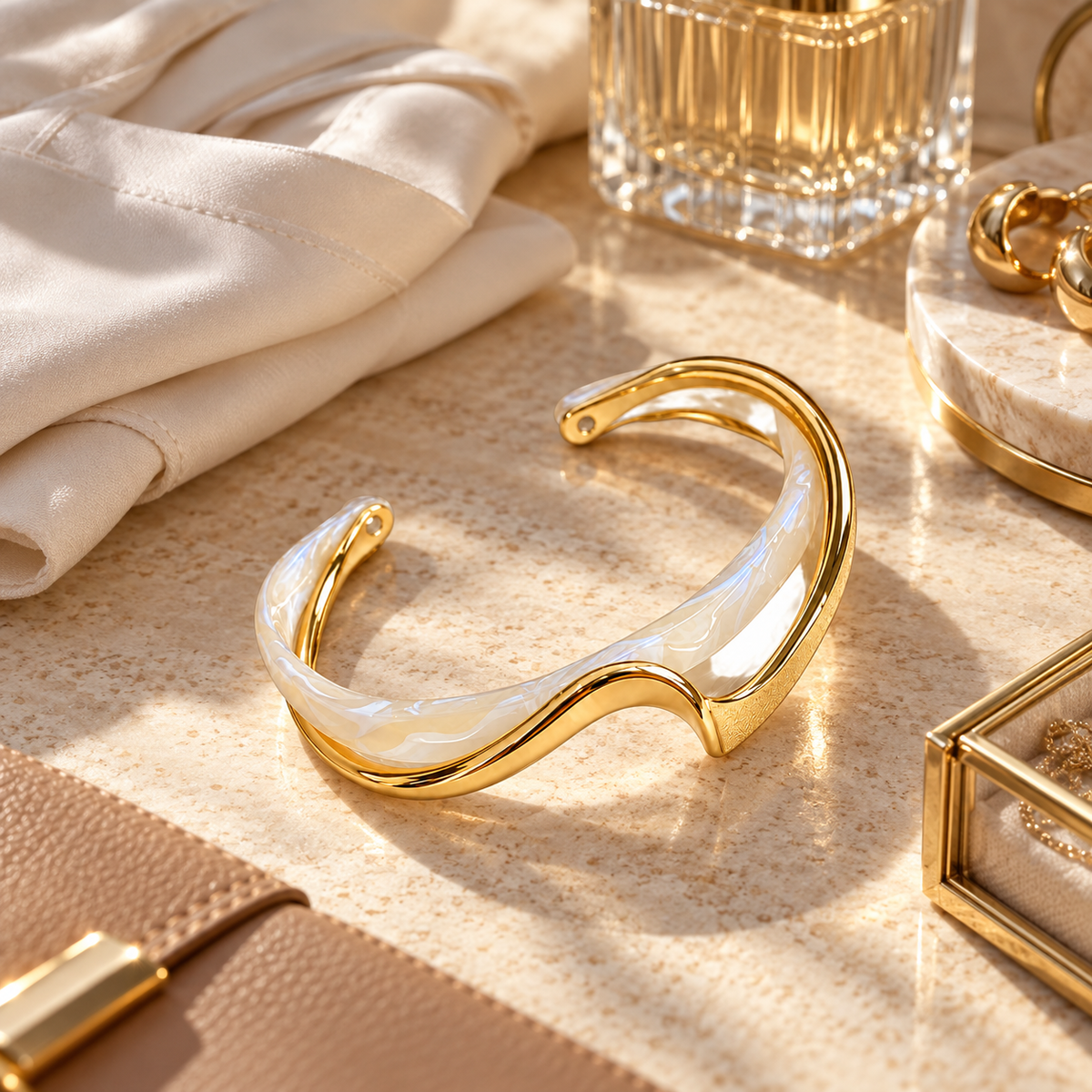 🤍 Cuff Bracelet | Eco Resin | Daily Styling | Modern Women | Sculptural Wave Finish