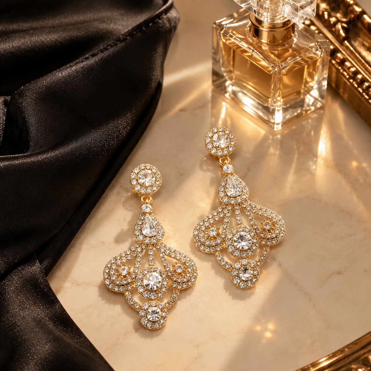 💎 Crystal Earrings | Gold-Tone | Evening | Her Gift | Geometric Elegance