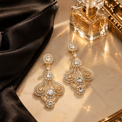 💎 Crystal Earrings | Gold-Tone | Evening | Her Gift | Geometric Elegance