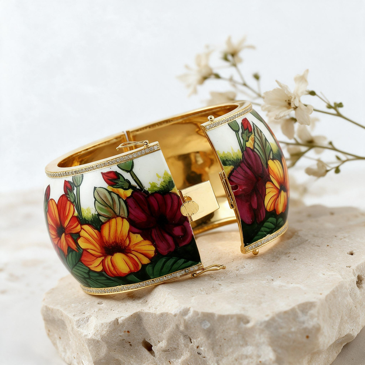 🌺 Enamel Cuff Bracelet | Party Style | Gift-Worthy Floral Art