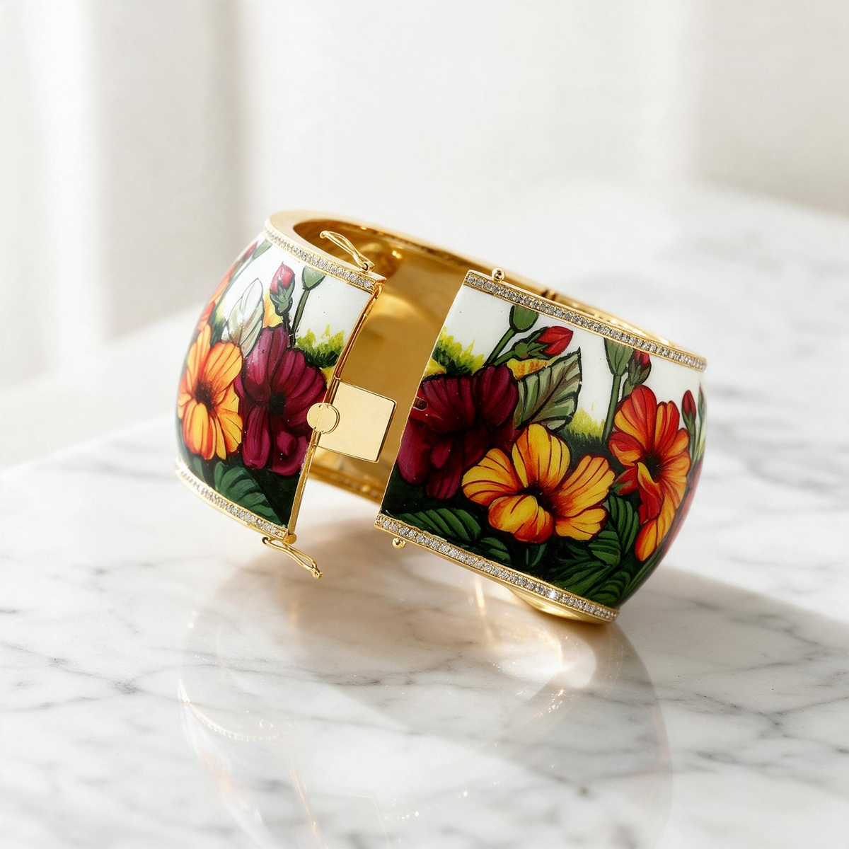 🌺 Enamel Cuff Bracelet | Party Style | Gift-Worthy Floral Art