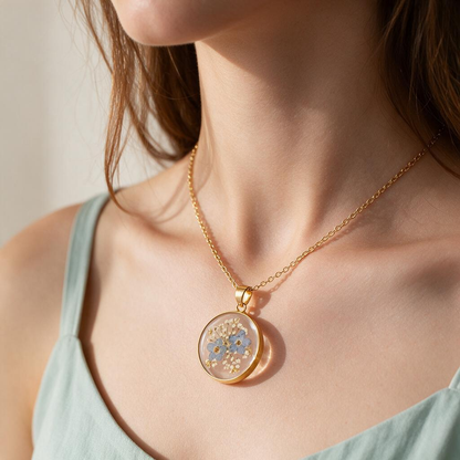 🌼 Floral Necklace | Glass Pendant | Daily Gift for Her
