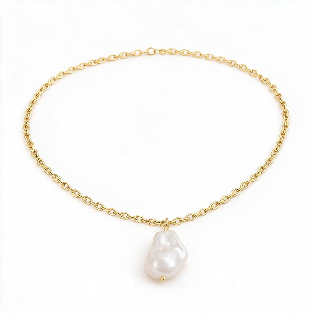 🦪 Pearl Necklace | Gold-Tone | Evening | Her Gift | Baroque Pendant