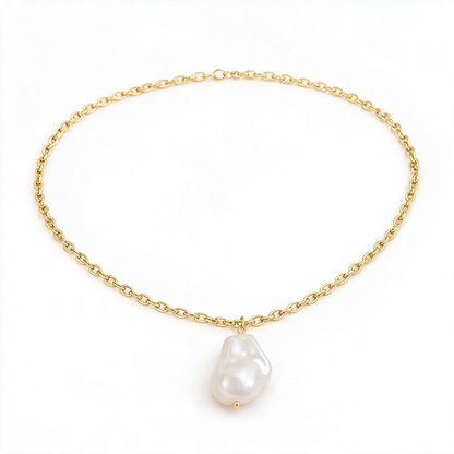 🦪 Pearl Necklace | Gold-Tone | Evening | Her Gift | Baroque Pendant