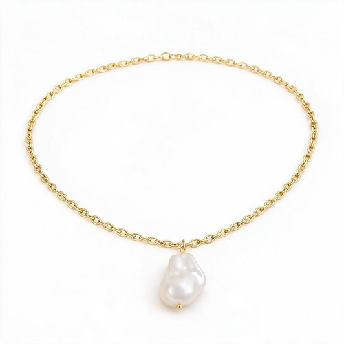 🦪 Pearl Necklace | Gold-Tone | Evening | Her Gift | Baroque Pendant