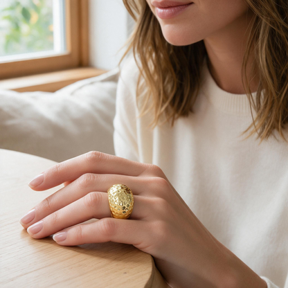 ✨ Cocktail Ring | Hammered Gold-Tone | Everyday Elegance for Her