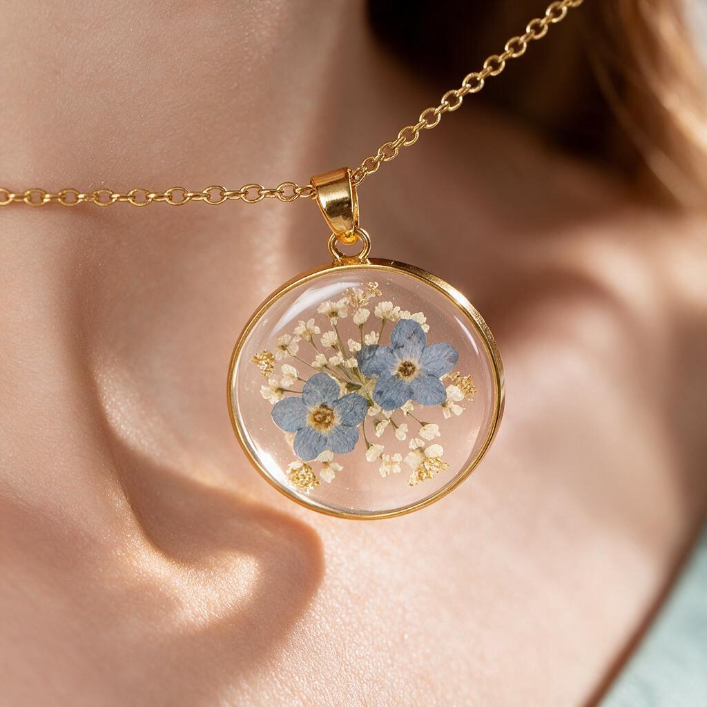 🌼 Floral Necklace | Glass Pendant | Daily Gift for Her