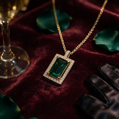 💚 Necklace | Gold-Tone Pendant | Gift for Her | Emerald Sparkle