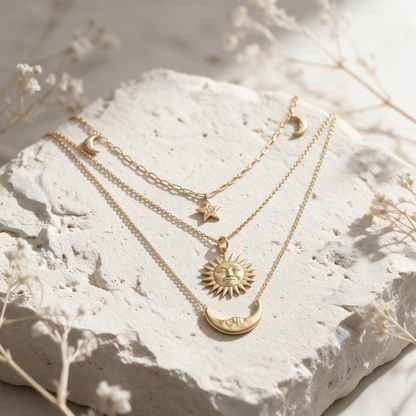 🌙 Layered Necklaces | Gold-Tone Gifts for Her | Celestial Charms