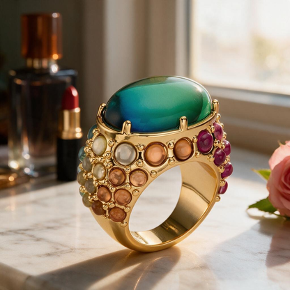 💍 Cocktail Ring | Gold-Tone | Evening Wear | Her Gift | Jewel-Tone