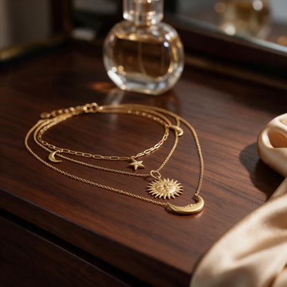 🌙 Layered Necklaces | Gold-Tone Gifts for Her | Celestial Charms