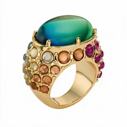 💍 Cocktail Ring | Gold-Tone | Evening Wear | Her Gift | Jewel-Tone