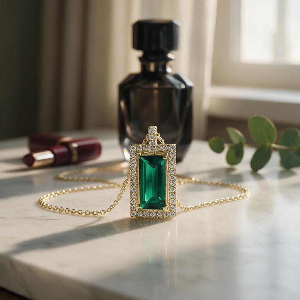 💚 Necklace | Gold-Tone Pendant | Gift for Her | Emerald Sparkle