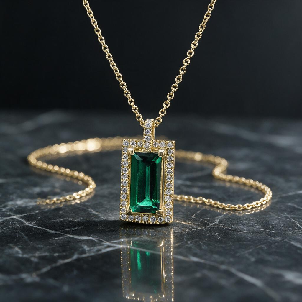💚 Necklace | Gold-Tone Pendant | Gift for Her | Emerald Sparkle