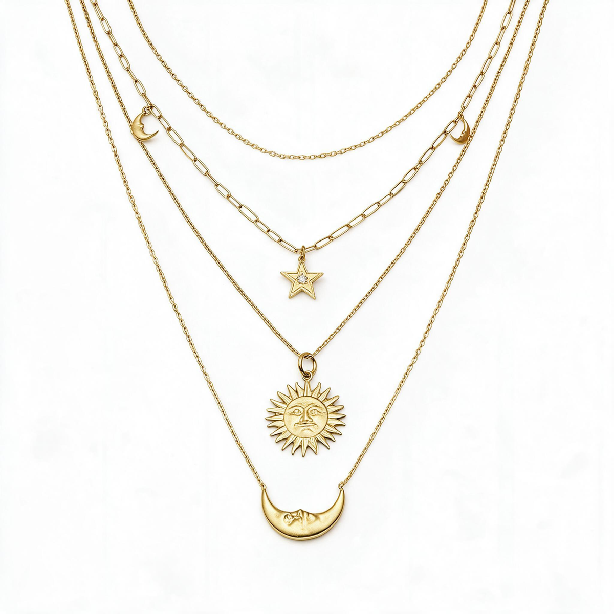 🌙 Layered Necklaces | Gold-Tone Gifts for Her | Celestial Charms