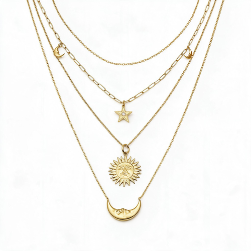 🌙 Layered Necklaces | Gold-Tone Gifts for Her | Celestial Charms