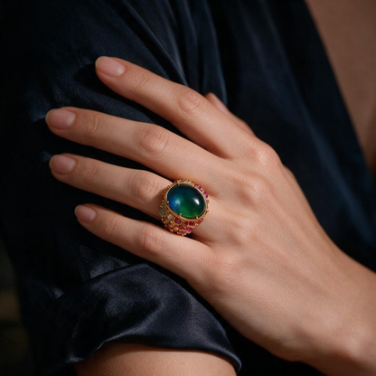 💍 Cocktail Ring | Gold-Tone | Evening Wear | Her Gift | Jewel-Tone