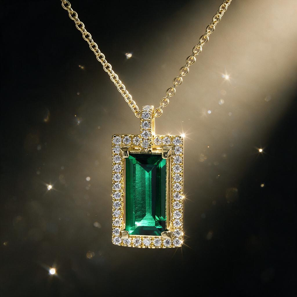 💚 Necklace | Gold-Tone Pendant | Gift for Her | Emerald Sparkle
