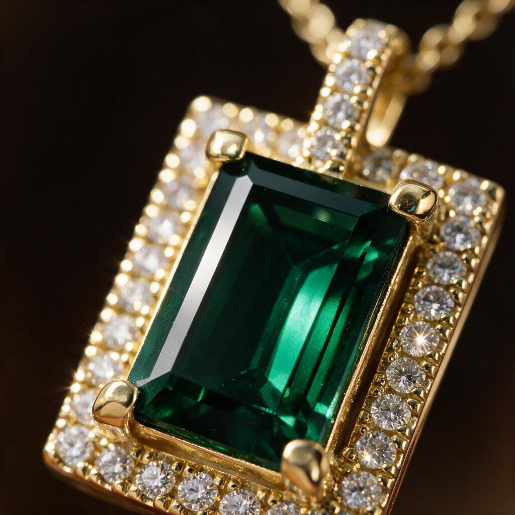💚 Necklace | Gold-Tone Pendant | Gift for Her | Emerald Sparkle