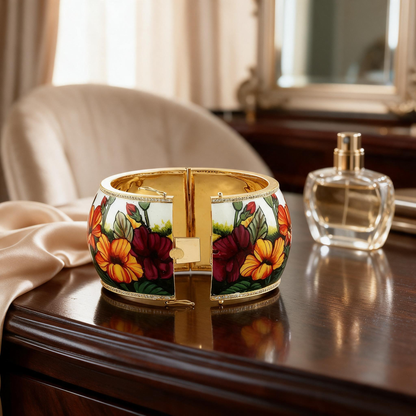 🌺 Enamel Cuff Bracelet | Party Style | Gift-Worthy Floral Art