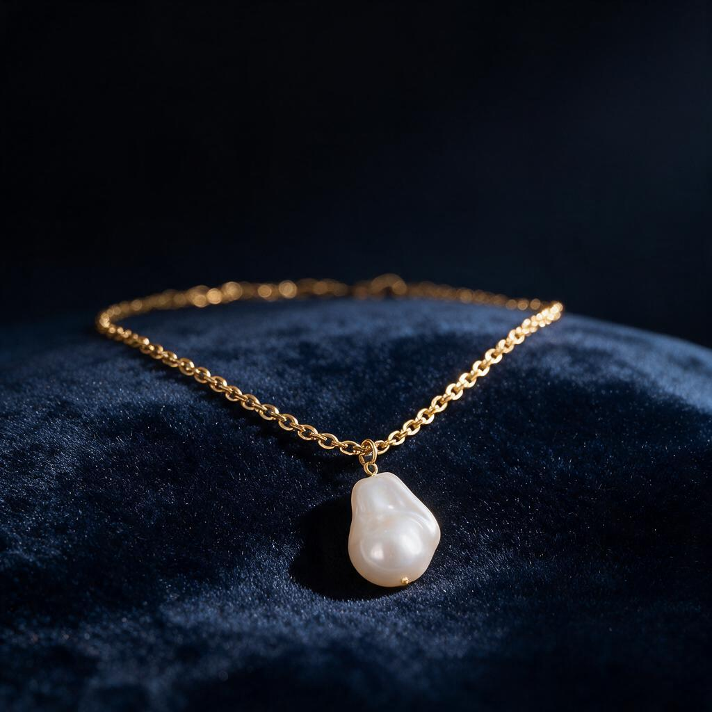 🦪 Pearl Necklace | Gold-Tone | Evening | Her Gift | Baroque Pendant