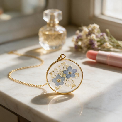 🌼 Floral Necklace | Glass Pendant | Daily Gift for Her