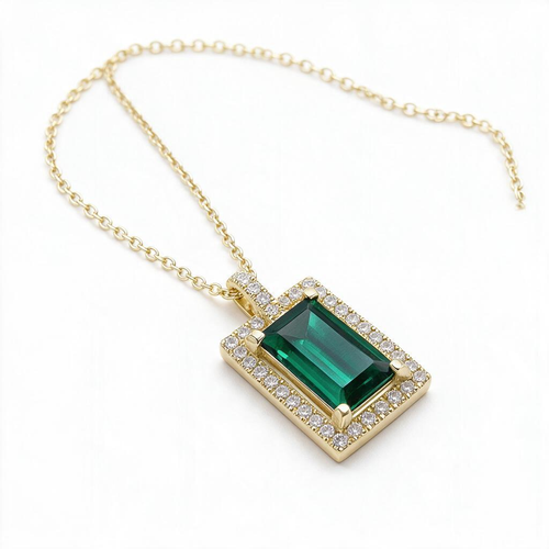💚 Necklace | Gold-Tone Pendant | Gift for Her | Emerald Sparkle