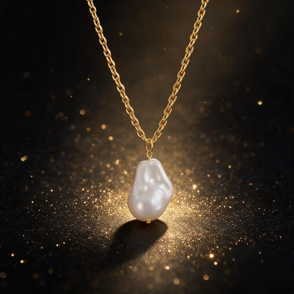 🦪 Pearl Necklace | Gold-Tone | Evening | Her Gift | Baroque Pendant
