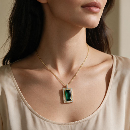 💚 Necklace | Gold-Tone Pendant | Gift for Her | Emerald Sparkle