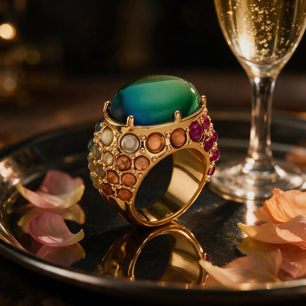 💍 Cocktail Ring | Gold-Tone | Evening Wear | Her Gift | Jewel-Tone