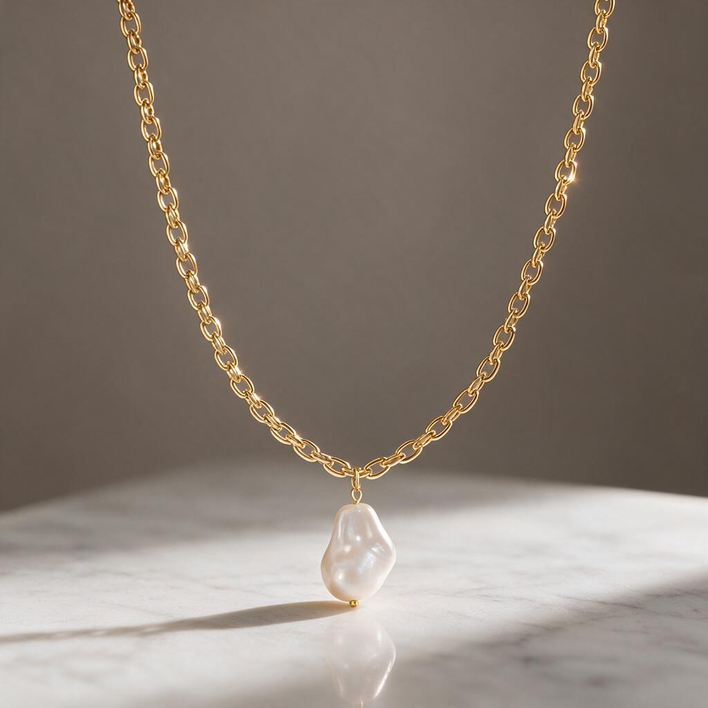 🦪 Pearl Necklace | Gold-Tone | Evening | Her Gift | Baroque Pendant